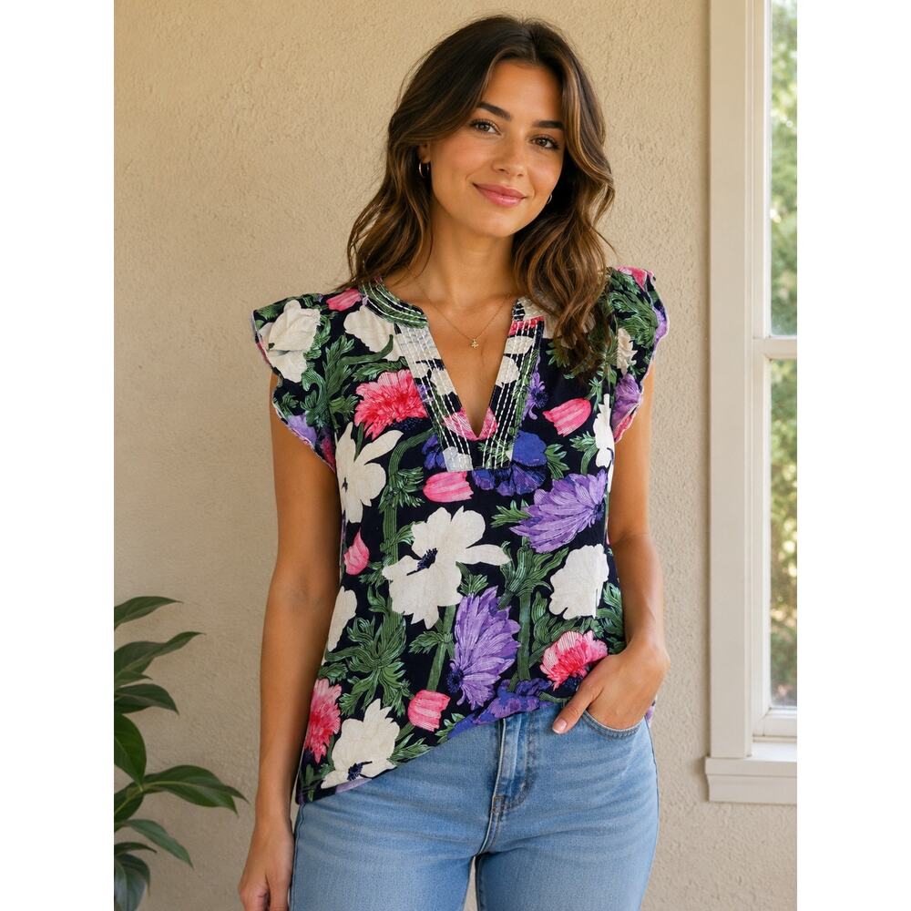 Maeve Anthropologie Floral Flutter Sleeve Boho Blouse Top XS Cottagecore